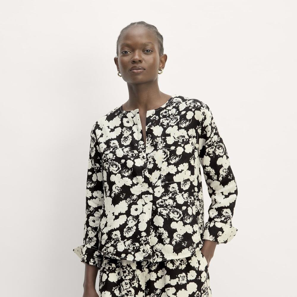 Everlane The Popover Shirt in Linen Black Base - Size XXL